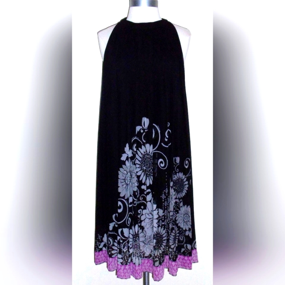 Black Floral Trapeze Cocktail Dress by Dressbarn Size 8 - Picture 2 of 5